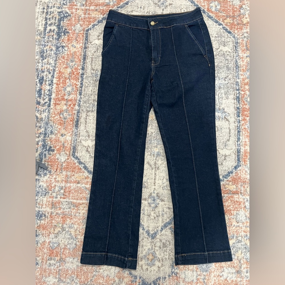 Autres Filles Dark Blue Denim Jeans size 6 preppy posh gold button details
